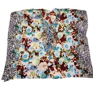 Lucky & Co. M‎ Tunic Caftan Beaded Embellished SS Multi Color & Design Eccentric